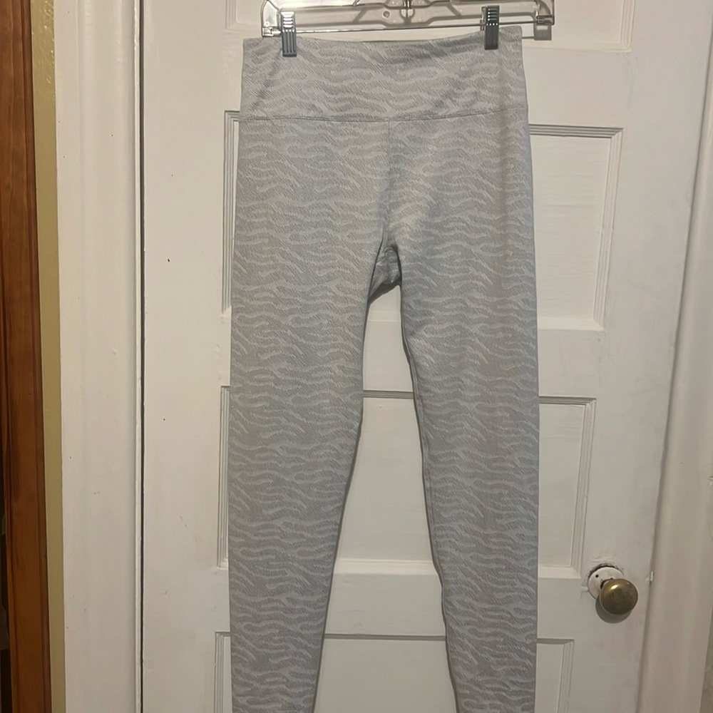 Kyodan Leggings Yoga Workout size L White Gray Jacquard